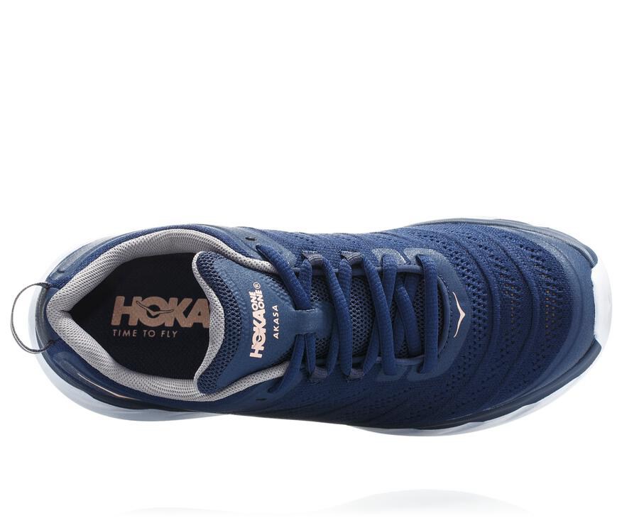 Hoka One One Womens Running Shoes - Akasa - Blue/White - CUDR42183